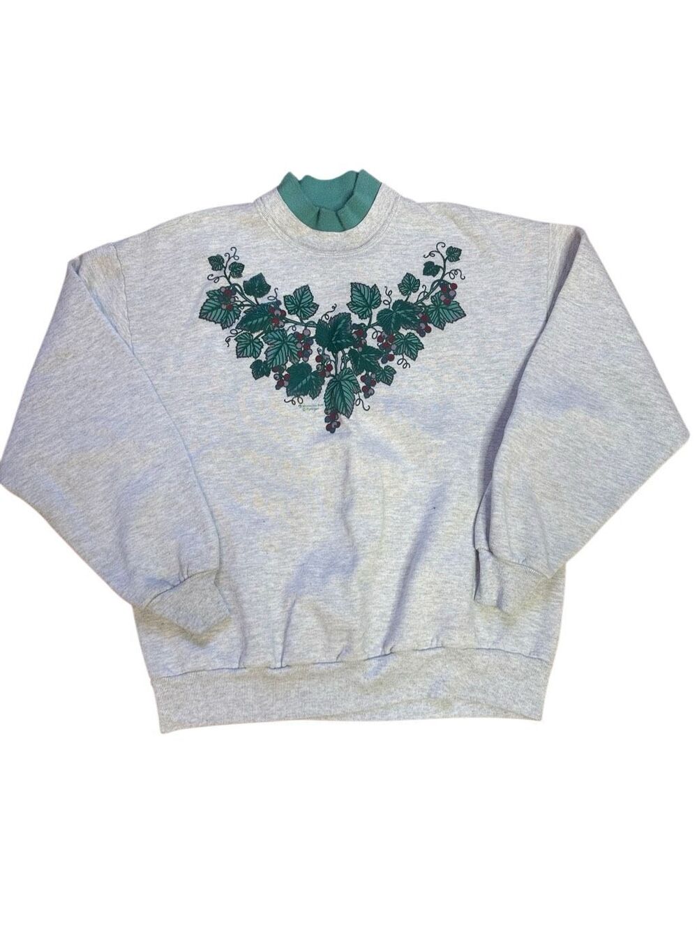 90s Vintage Morningstar double collar mock neck graphic sweatshirt Gray Leaf Pri
